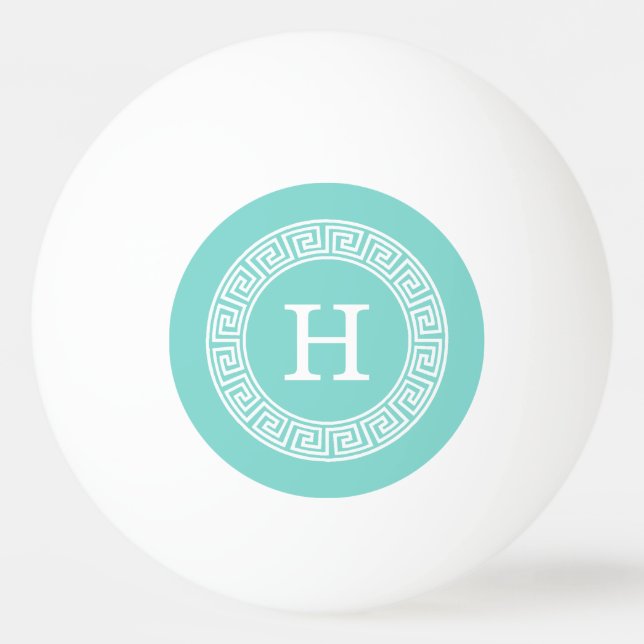 Robin Egg Wht Grekiska Nyckel Rnd Ram Initial Mono Pingisboll (Framsidan)