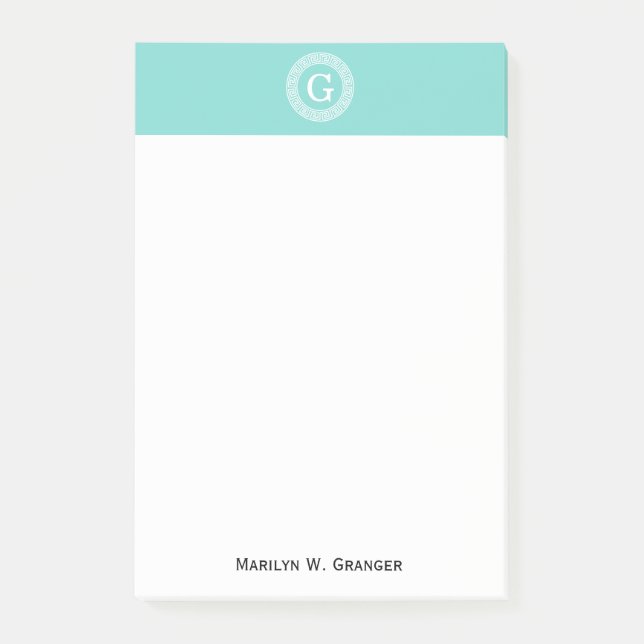 Robin Egg Wht Grekiska Nyckel Rnd Ram Initial Mono Post-it Block (Framsida)