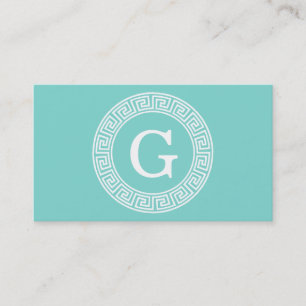 Robin Egg Wht Grekiska Nyckel Rnd Ram Initial Mono Visitkort