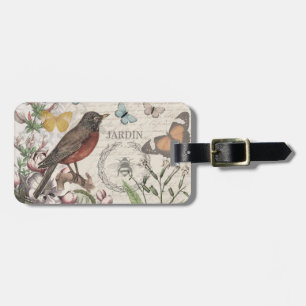 Robin Elegant Bird Butterfly Fransk Art Bagagebricka