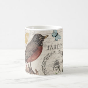 Robin Elegant Bird Butterfly Fransk Art Kaffemugg