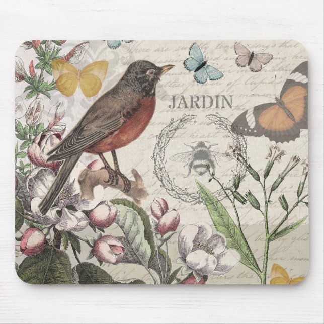 Robin Elegant Bird Butterfly Fransk Art Musmatta (Framsidan)