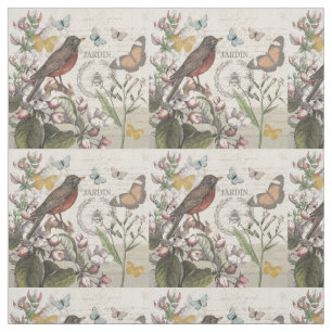 Robin Elegant Bird Butterfly Fransk Art Tyg