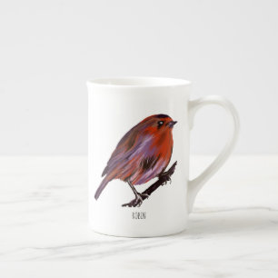 Robin fågel benporslin mugg