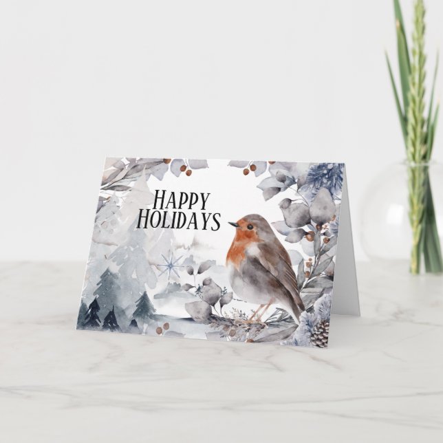 Robin (fågel vinterlandskap i snö) Jul Kort (Framsida)