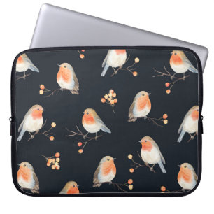 Robin-fåglar och bärrowan på torr grenar, hav laptop fodral