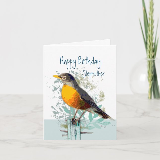 Robin Garden Bird Wildlife Stepmor Birthday Kort (Framsida)
