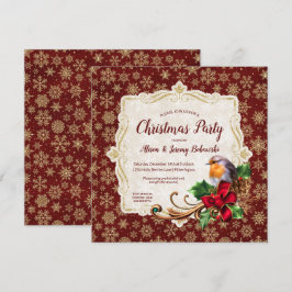 Robin & Guld Glitter Snöflingor jul Party Inbjudningar