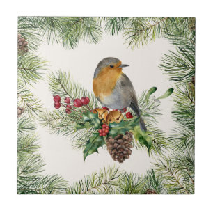 Robin, holly, gräs jul kakelplatta