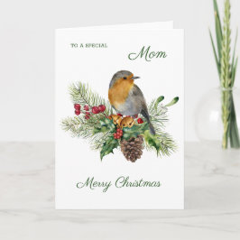 Robin, holly, gräs-Mamma-jul Kort