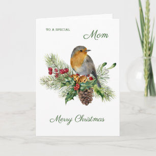 Robin, holly, gräs-Mamma-jul Kort