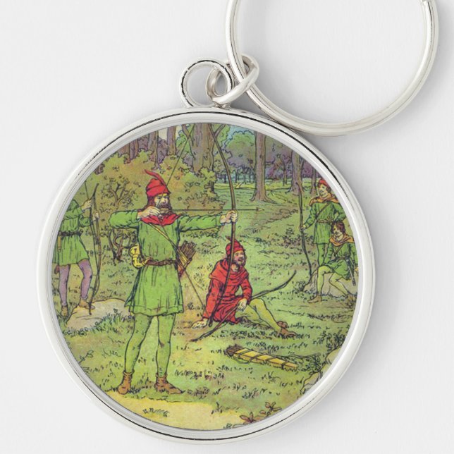 Robin Hood i skogen  Rund Silverfärgad Nyckelring (Framsidan)