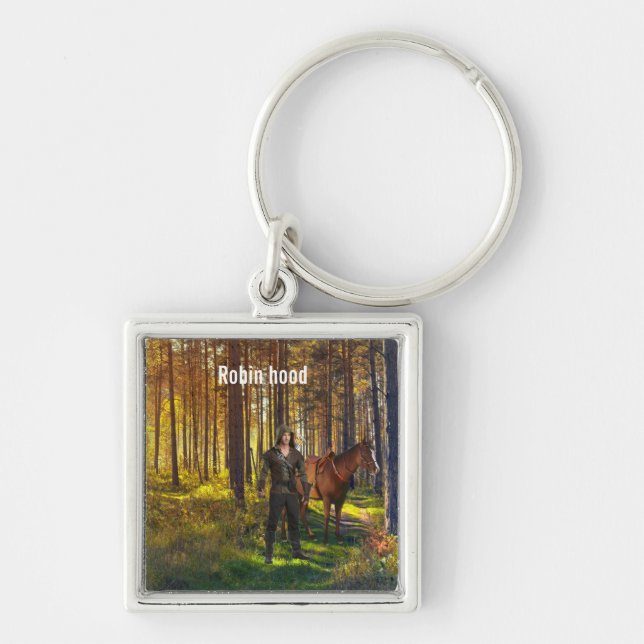 Robin Hood kvadrerar Keychain Fyrkantig Silverfärgad Nyckelring (Framsidan)
