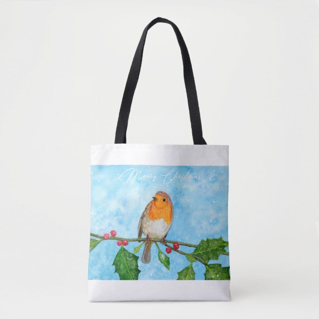 Robin i Snö julklapp Shoulder Tote Bag Tygkasse (Framsida)
