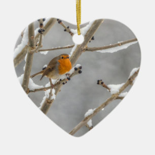 Robin i snön julgransprydnad keramik