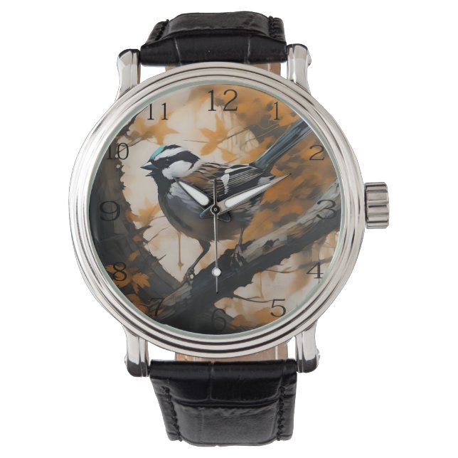 Robin In A Träd Oil Paint Armbandsur (Framsida)
