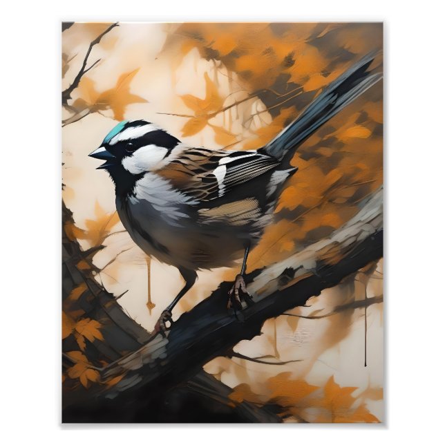 Robin In A Träd Oil Paint Fototryck (Framsidan)