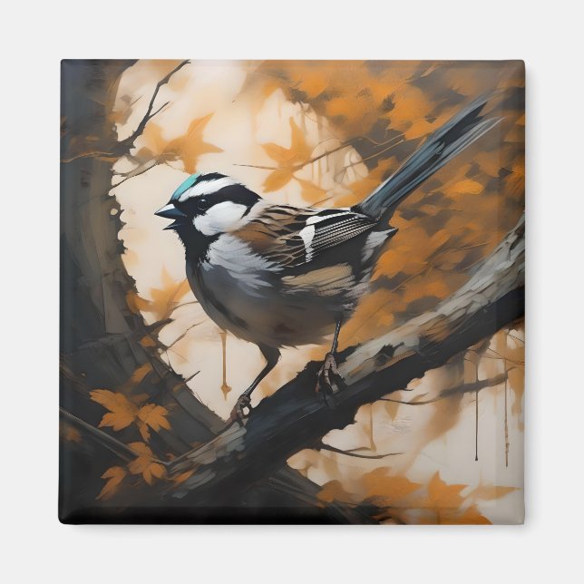 Robin In A Träd Oil Paint Magnet (Framsidan)