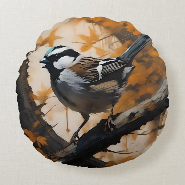 Robin In A Träd Oil Paint Rund Kudde (Framsidan)