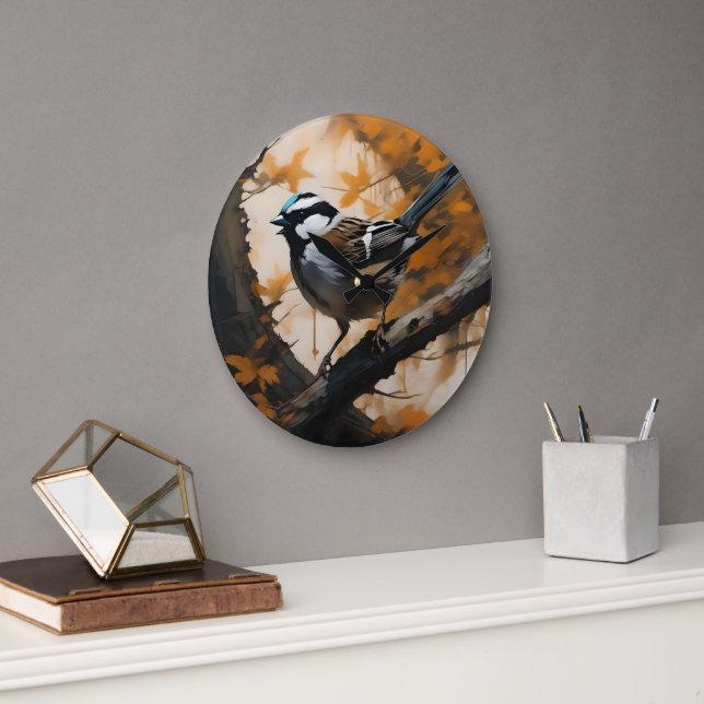 Robin In A Träd Oil Paint Stor Klocka (Kontor)