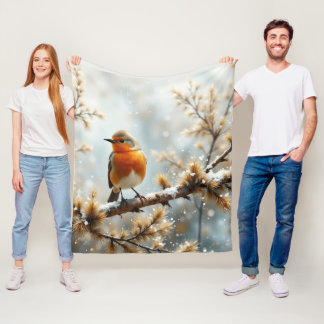 Robin in the snow fleecefilt