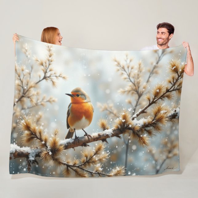 Robin in the snow fleecefilt (På plats)