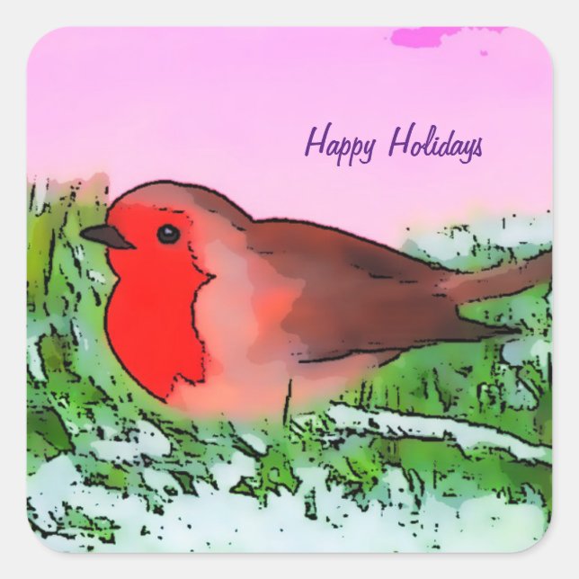 Robin julJulhelg Fyrkantigt Klistermärke (Framsida)