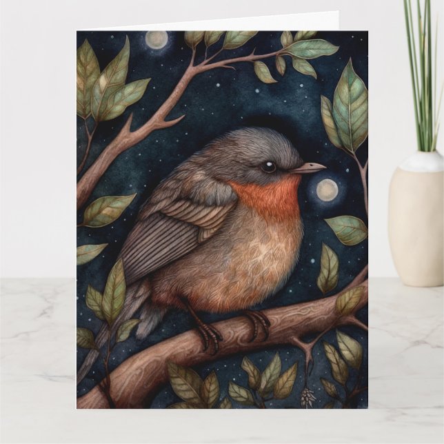 Robin-kort för mappad hälsning vid midnatt kort (Framsida)