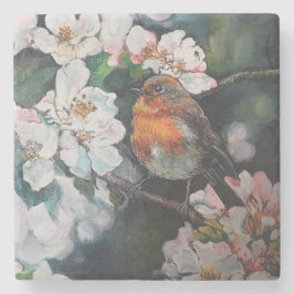 Robin med körsbärsblomma stenunderlägg