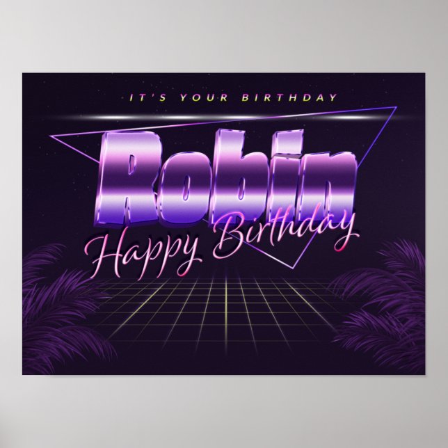 Robin Namn Vorname lila retro Poster Geburtstag (Framsidan)