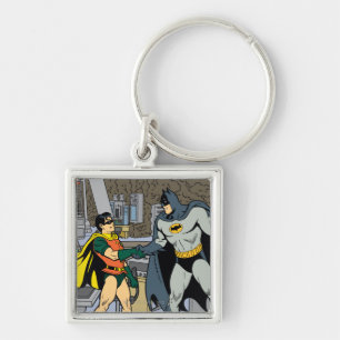 Robin och Batman Handshake Fyrkantig Silverfärgad Nyckelring