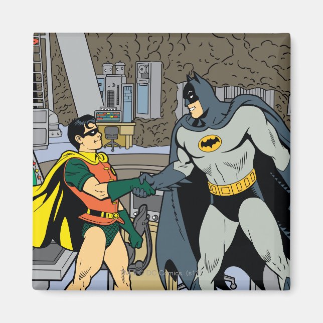 Robin och Batman Handshake Magnet (Framsidan)