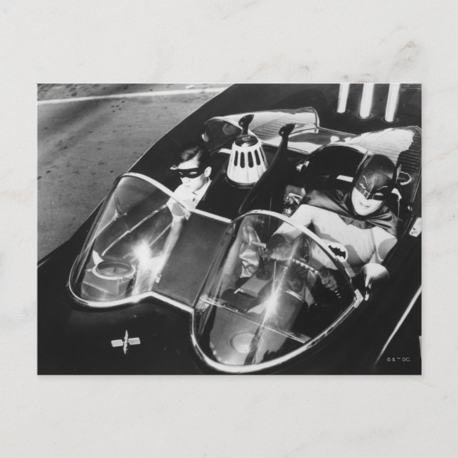 Robin och Batman i Batmobile Vykort (Framsida)