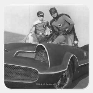 Robin och Batman ständiga i Batmobile Fyrkantigt Klistermärke
