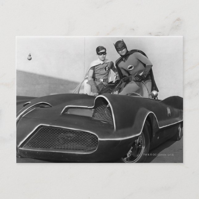 Robin och Batman ständiga i Batmobile Vykort (Framsida)