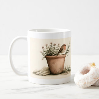 Robin och blommande örter krukodlare mugg