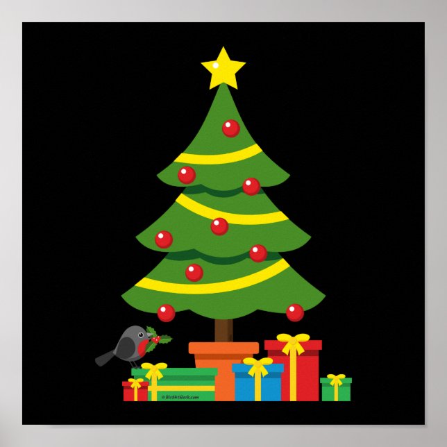 Robin och Colorful Presenter under Julgran Poster (Framsidan)
