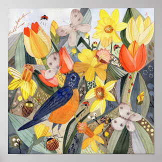 Robin och Daffodils Poster