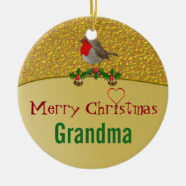 Robin och järnek personifierad julprydnad julgransprydnad keramik