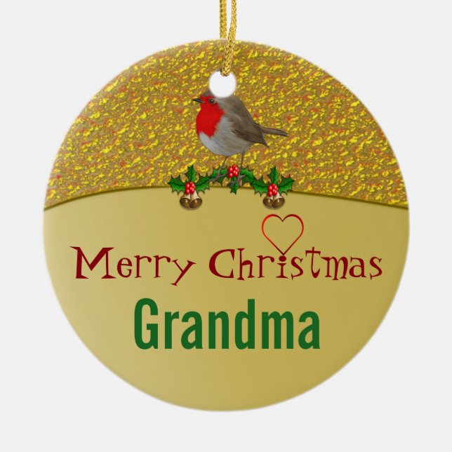 Robin och järnek personifierad julprydnad julgransprydnad keramik (Framsidan)