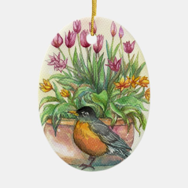 Robin och Tulips Julgransprydnad Keramik (Framsidan)