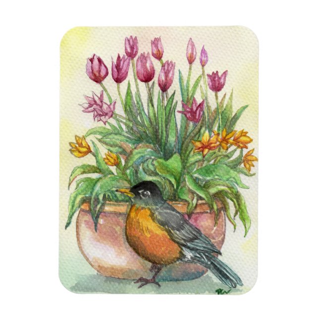 Robin och Tulips Magnet (Vertikal)