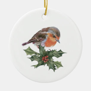 Robin on Holly Julgransprydnad Keramik