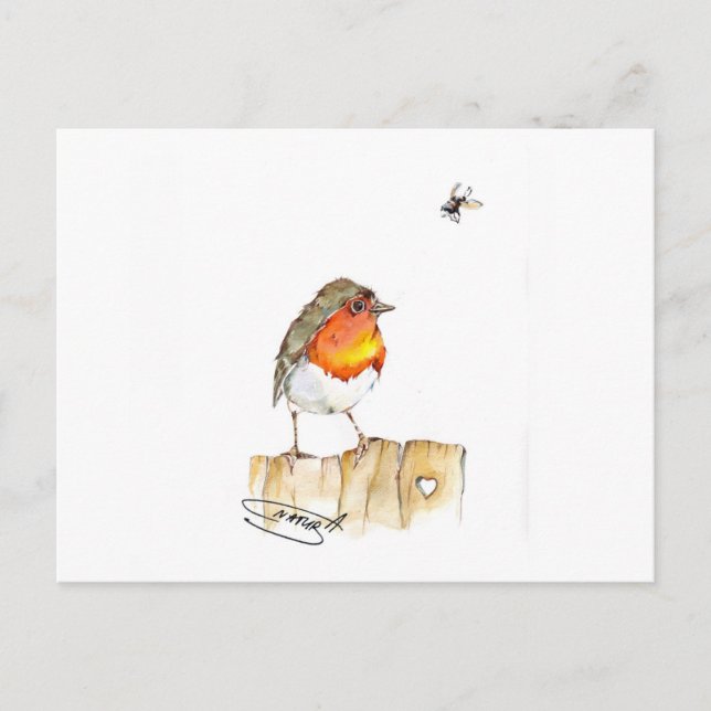 Robin Original Watercolor Design Vykort (Framsida)