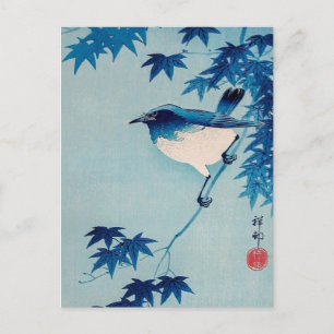 Robin på en Maple Gren, Koson, japansk fågelkonst, Vykort