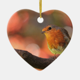 Robin på gren julgransprydnad keramik