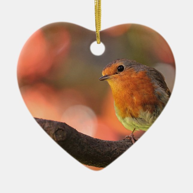 Robin på gren julgransprydnad keramik (Framsidan)