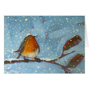 robin på gren på snöig dag hälsningskort