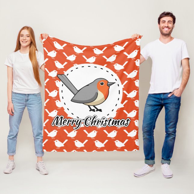 Robin på Orange White Bird Mönster - God jul Fleecefilt (På plats)