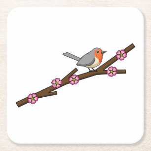 Robin på Sakura Underlägg Papper Kvadrat